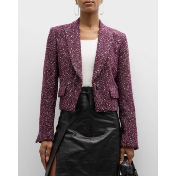 Veste Tweed Rag & Bone New York Avec Bordure En Cuir - Taille Small (6), Noir, état Excellent